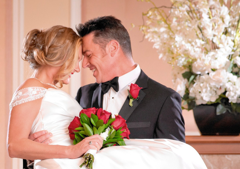 Wedding couple at the chapel