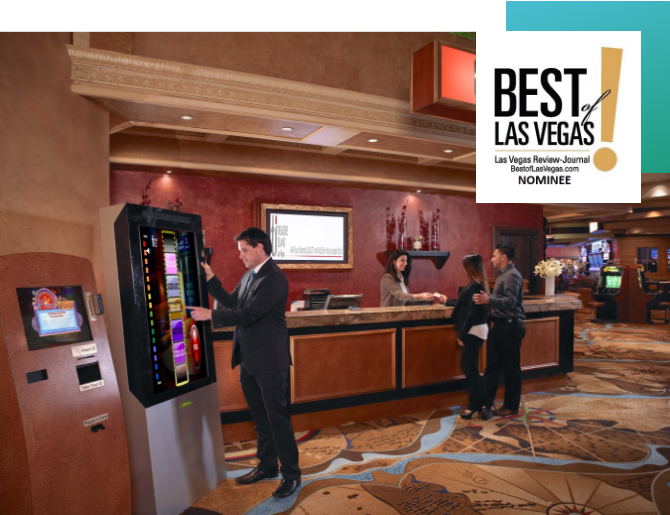 Casino front desk with guests and staff